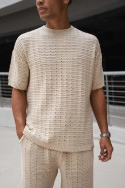 Boxy Hole Knit T-Shirt - Stone(Mst14 2427 Lg Copy)