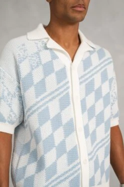 Boxy Checked Knitted Shirt - Pale Blue/White(Mst14 2423 Pb) 8 Boxy Checked Knitted Shirt - Pale Blue/White(Mst14 2423 Pb) -Jk Attire RAH06802