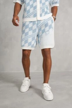 Knitted Checked Shorts - Pale Blue/White(Msh14 2424 Pb)