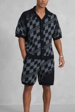 Knitted Checked Shorts - Black/Charcoal(Msh14 2424 Bk) -Jk Attire RAH06838 fb48ba69 8951 4e96 90e9 e151d46f2f82