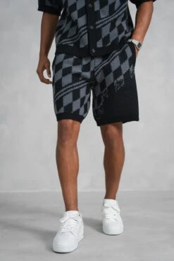 Knitted Checked Shorts - Black/Charcoal(Msh14 2424 Bk)