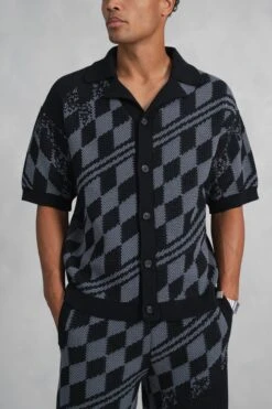 Boxy Checked Knitted Shirt - Black/Charcoal(Mst14 2423 Bk)