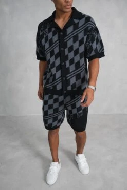 Boxy Checked Knitted Shirt - Black/Charcoal(Mst14 2423 Bk) -Jk Attire RAH06867