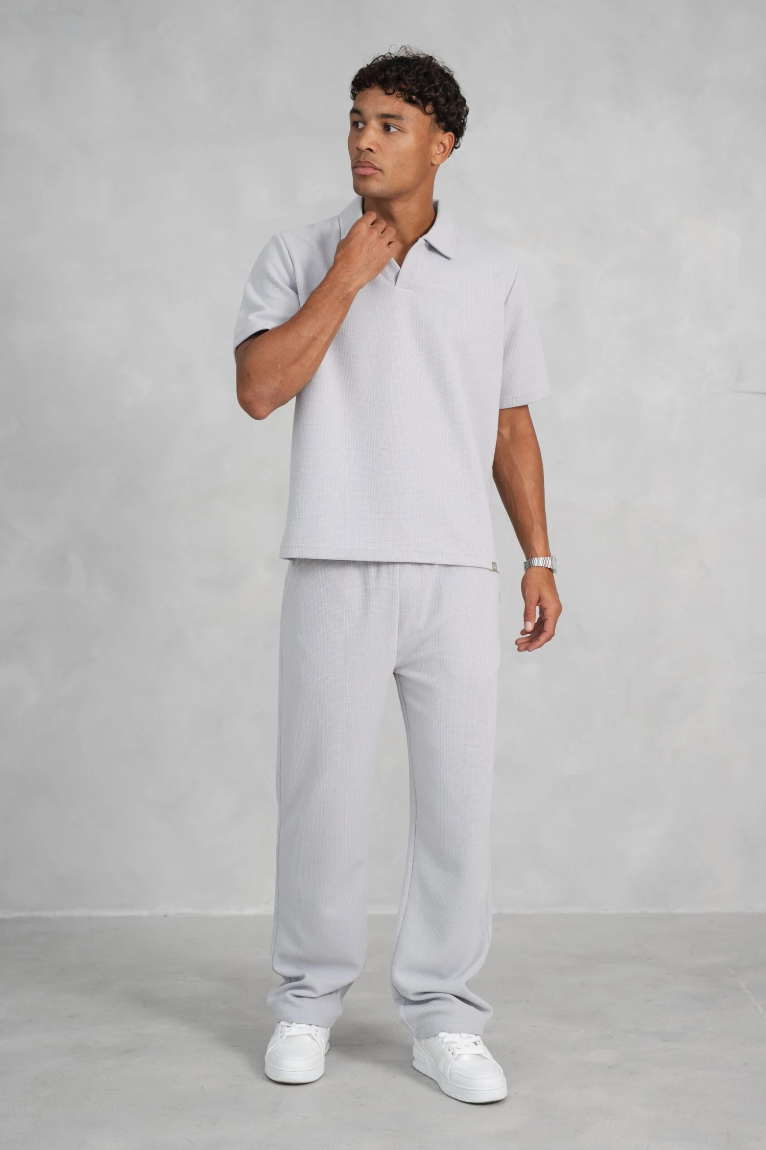 Waffle Boxy Open Neck Polo - Grey(Mte14 2448 Lg) 6 Waffle Boxy Open Neck Polo - Grey(Mte14 2448 Lg) - Image 6