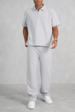 Waffle Boxy Open Neck Polo - Grey(Mte14 2448 Lg) 10 Waffle Boxy Open Neck Polo - Grey(Mte14 2448 Lg) -Jk Attire RAH07086