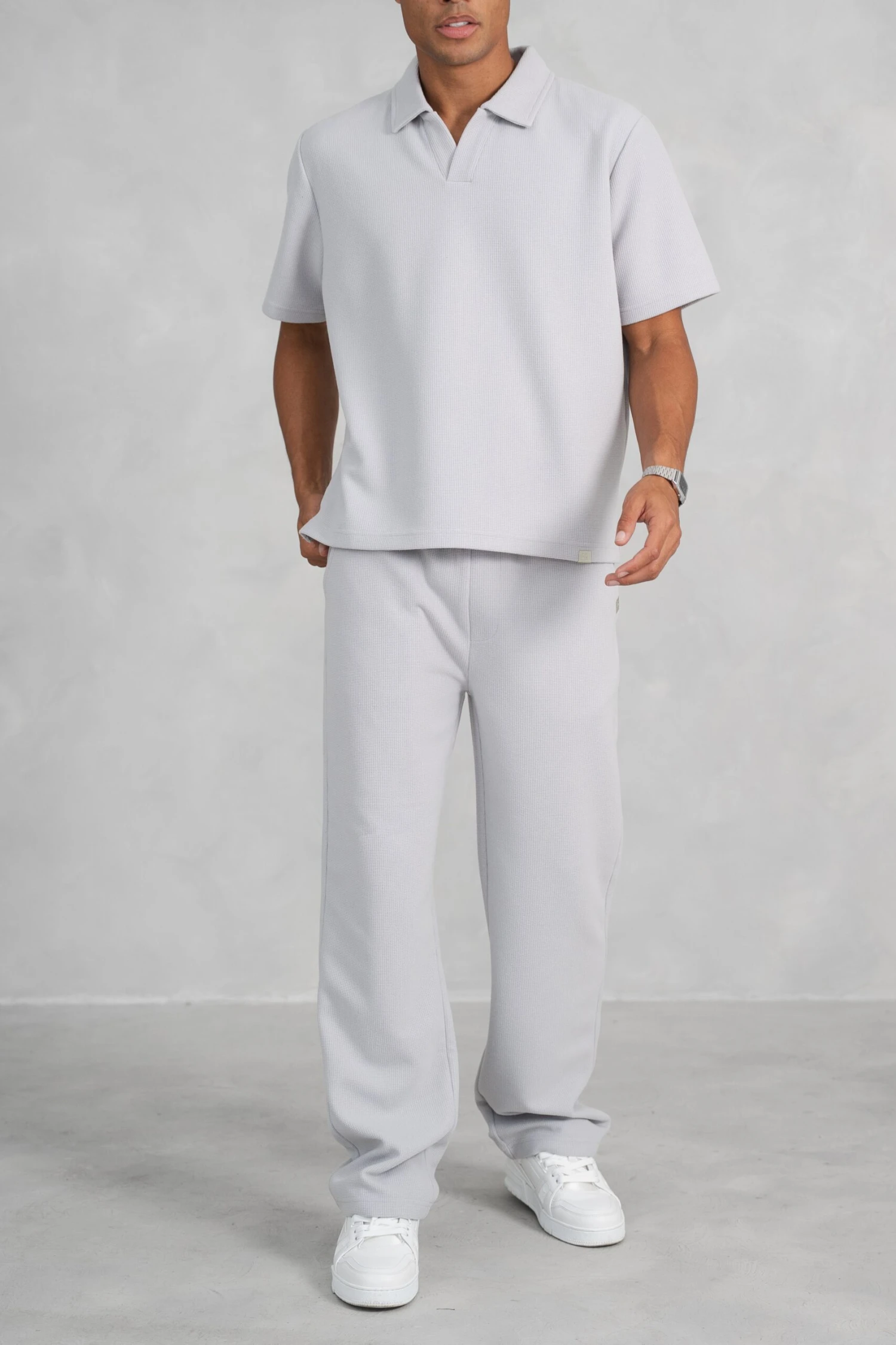 Waffle Boxy Open Neck Polo - Grey(Mte14 2448 Lg) 5 Waffle Boxy Open Neck Polo - Grey(Mte14 2448 Lg) - Image 5