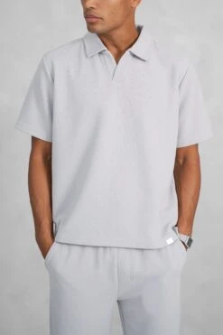 Waffle Boxy Open Neck Polo - Grey(Mte14 2448 Lg)
