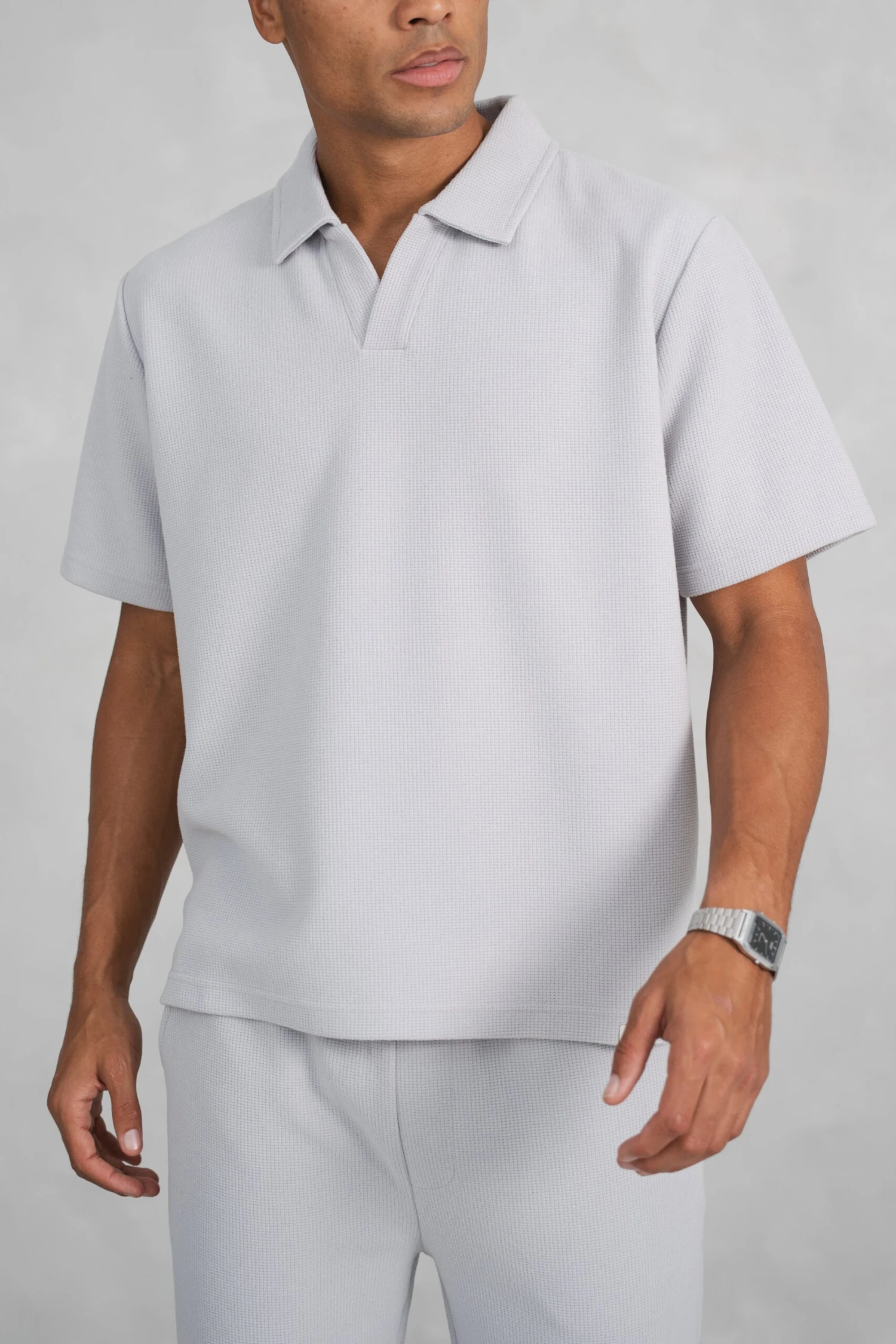 Waffle Boxy Open Neck Polo - Grey(Mte14 2448 Lg) 2 Waffle Boxy Open Neck Polo - Grey(Mte14 2448 Lg) - Image 2