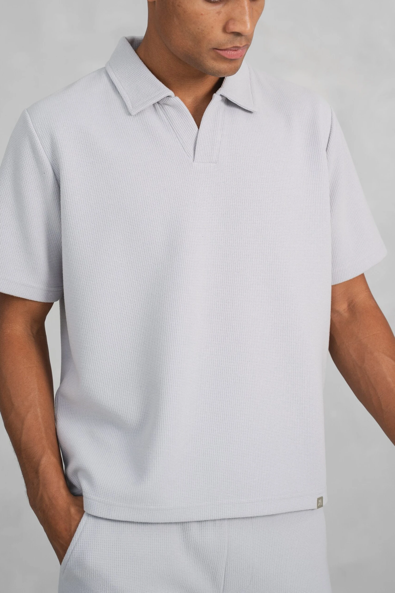 Waffle Boxy Open Neck Polo - Grey(Mte14 2448 Lg) 3 Waffle Boxy Open Neck Polo - Grey(Mte14 2448 Lg) - Image 3