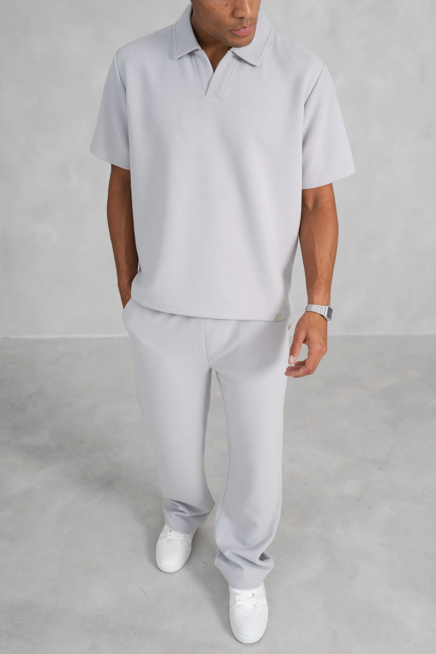 Waffle Boxy Open Neck Polo - Grey(Mte14 2448 Lg) 4 Waffle Boxy Open Neck Polo - Grey(Mte14 2448 Lg) - Image 4