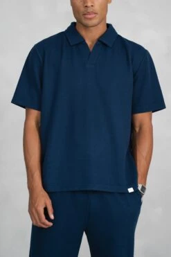 Waffle Boxy Open Neck Polo - Navy(Mte14 2448 Nv)