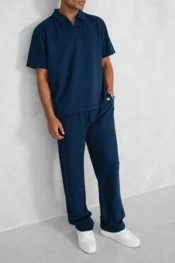 Waffle Boxy Open Neck Polo - Navy(Mte14 2448 Nv) -Jk Attire RAH07244