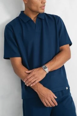 Waffle Boxy Open Neck Polo - Navy(Mte14 2448 Nv) -Jk Attire RAH07249