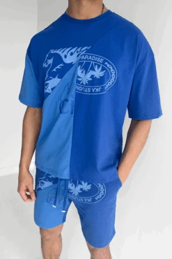 Split Panel Graphic Full Twin Set - Blue(New Split Panel Graphic T Shirt Blue)
