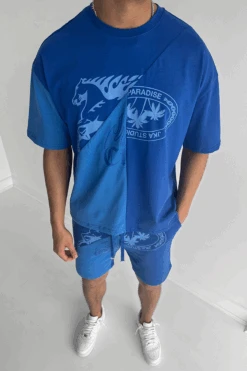 Split Panel Graphic Full Twin Set - Blue(New Split Panel Graphic T Shirt Blue) -Jk Attire SPLIT4