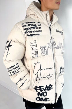 Eternal Graffiti Print Puffer Jacket - Off White(Eternal Graffiti Print Jacket Off White Private) -Jk Attire beige 2 30b96238 3032 4df9 b7b9 e7257080fbc4
