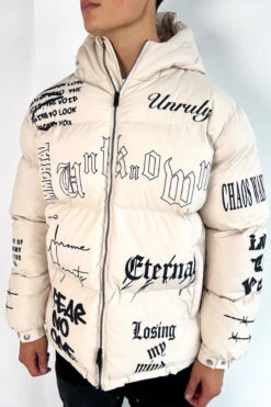 Eternal Graffiti Print Puffer Jacket - Off White(Eternal Graffiti Print Jacket Off White Private) -Jk Attire beige 4 d9b56c0d 456e 4378 8505 fd53ef888c7b