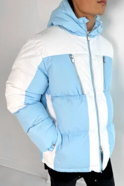 Split Panel Puffer Jacket - Pale Blue(New Winter Mjk11 2226 Pb) -Jk Attire blue white 4