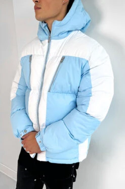 Split Panel Puffer Jacket - Pale Blue(New Winter Mjk11 2226 Pb) -Jk Attire bluewhite1