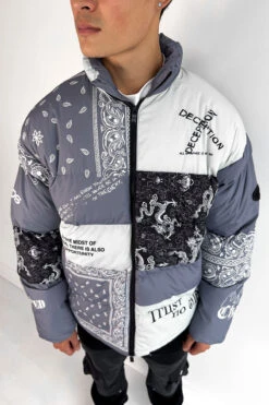 J811 Graffiti Print Puffer Jacket - Grey/White(J811 Graffiti Print Puffer Jacket Grey White) -Jk Attire trust 3